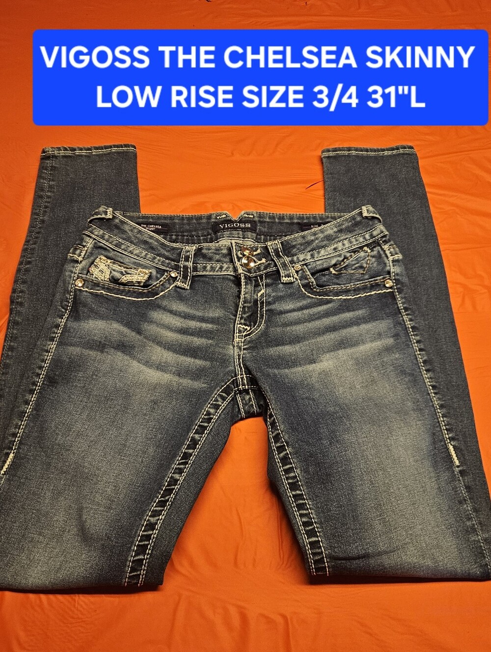 Vigoss Chelsea Skinny Low Rise Jeans - Dark Blue Size 3/4×31" Length E.U.C.